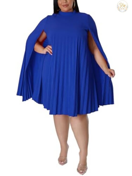 Dresses & Skirts - Women Plus Size Cape Dress Pleated Cocktail Mini Dress